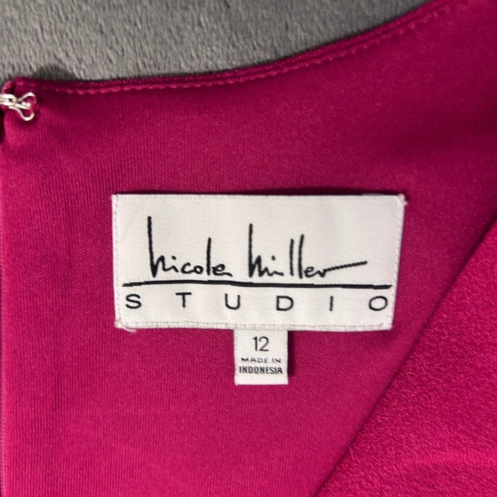 Nicole Miller Dress Womens 12 Pink Studio Ruffle Sleeve Surplice Sheath NWT - Picture 6 of 10